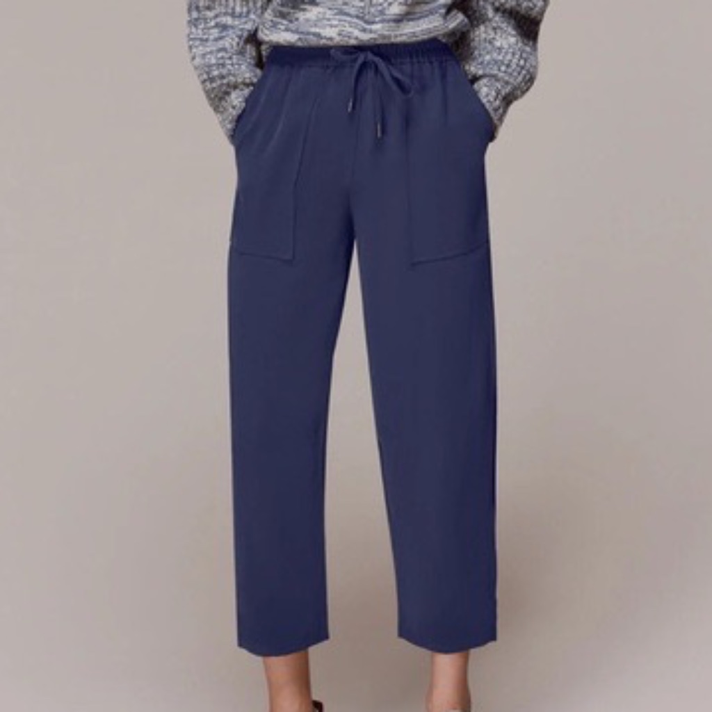 Whistles Madison Elastic Waist Pocket Detail Navy Trouser Pant